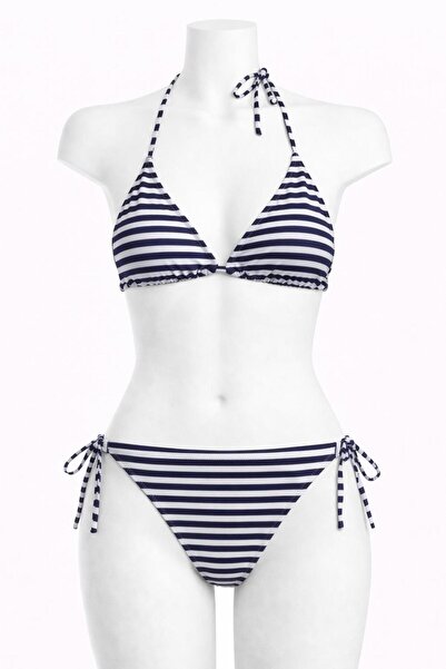 VAJESTO Women's Navy Blue Circle Pattern Triangle Bikini Set Lycra Flexible S...