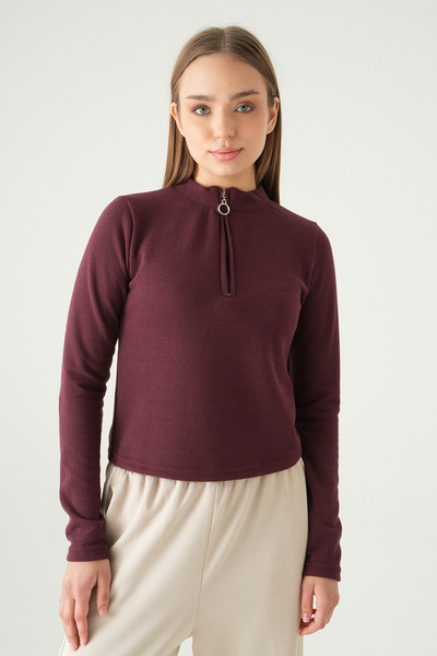 Rays 3069A Zippered Long Sleeve Sweater Plum