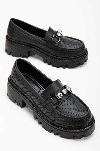 Tonny Black Dámské černé kožené pohodlné mokasíny s vysokou polyuretanovou po...