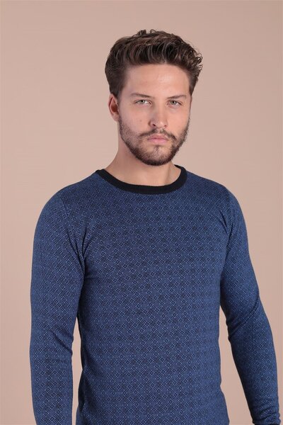 Ferraro Pulover din lână superfină cu guler rotund - Bleumarin