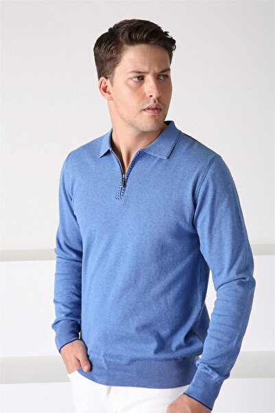 Ferraro A.Havacı Polo Collar Zippered Men's Cotton Sweater