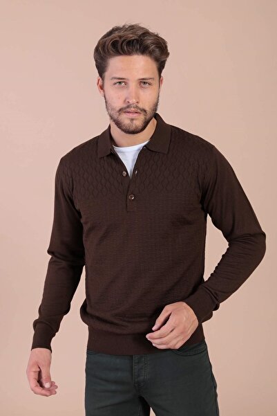 Ferraro سترة صوف فائقة النعومة بياقة بولو - بني