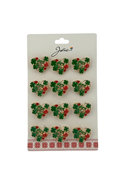 JOLIE Set of 12 Brooches Martisor Spring Heart Decorated with Clover and Ladybug