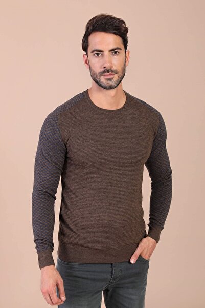 Ferraro سترة صوفية بنية اللون برقبة دائرية للرجال