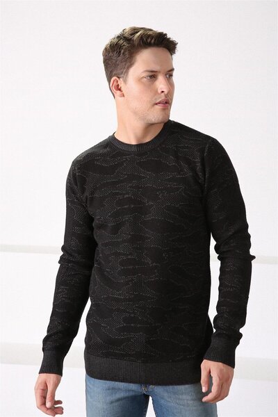 Ferraro Ανδρικό βαμβακερό πουλόβερ με μαύρο σχέδιο και λαιμόκοψη ποδηλάτου