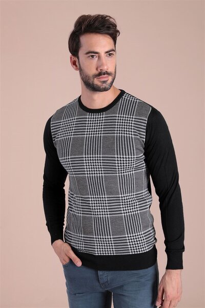 Ferraro سترة صوفية فائقة النعومة برقبة دائرية - أسود