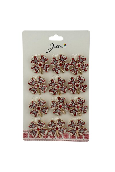 Flippy Set of 12 Spring Martisor Brooches Traditional Clover with Red Stone
