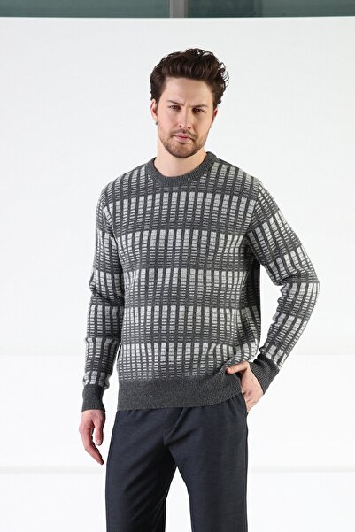 Ferraro Пушен мъжки пуловер с кръгла яка от 100% агнешка вълна