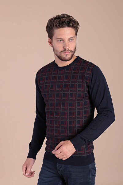 Ferraro سترة من الصوف فائق النعومة برقبة دائرية - أزرق داكن