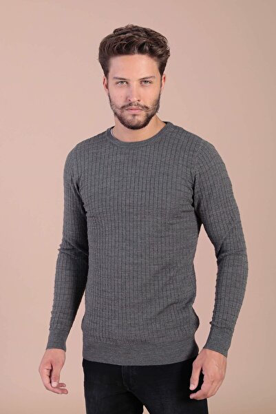 Ferraro Πουλόβερ από εξαιρετικά λεπτό μαλλί με λαιμόκοψη ποδηλάτου - Ανθρακί