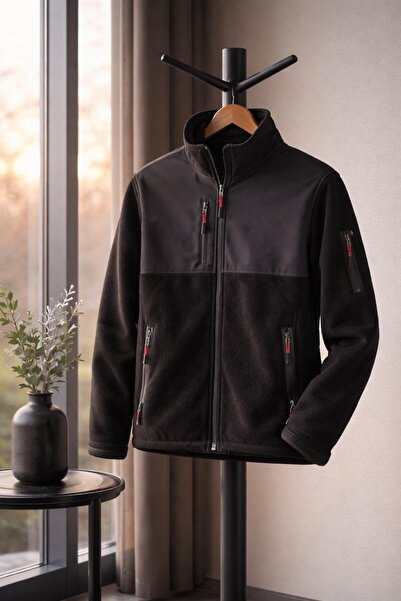 Vatan Tekstil Erkek Slim Fit Tam Fermuarlı 4 Cepli Dik Yaka Softshell Garnili Polar