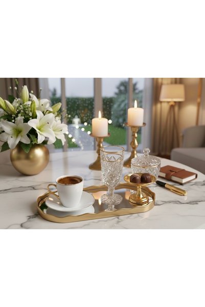 Jovi Set of 2 Gold-Colored Wavy Mirrored Presentation Trays – Wall Decoration (Multi-Purpose) 12×30 cm