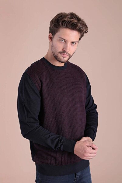 Ferraro Pulover din lână superfină cu guler rotund - Roșu Claret