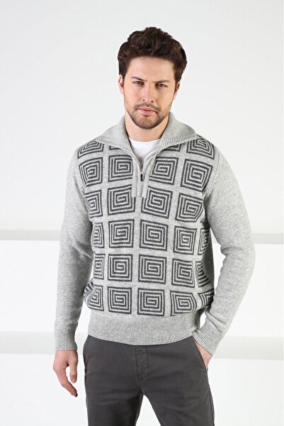 Ferraro A.Grey سترة رجالية من صوف الحملان بنسبة 100% بياقة مربعة منقوشة