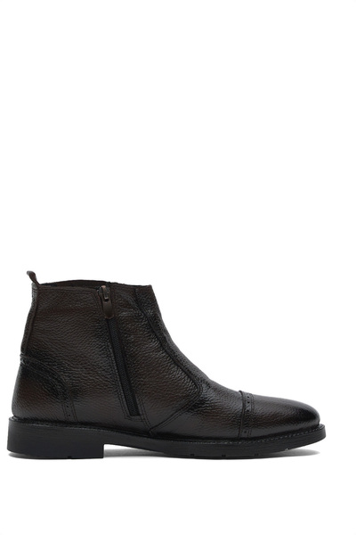 Tonny Black حذاء طويل من الجلد الطبيعي بتفاصيل مريحة باللون البني للرجال