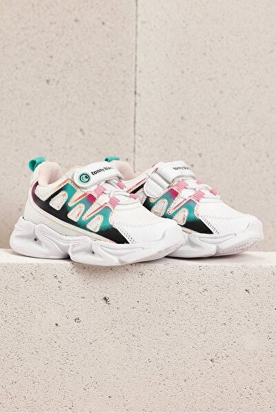 Tonny Black Çocuk Unisex Beyaz Şeker Rahat Kalıp Işıklı Cırtlı Ayakkabı