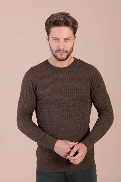 Ferraro سترة صوفية بنية اللون برقبة دائرية للرجال