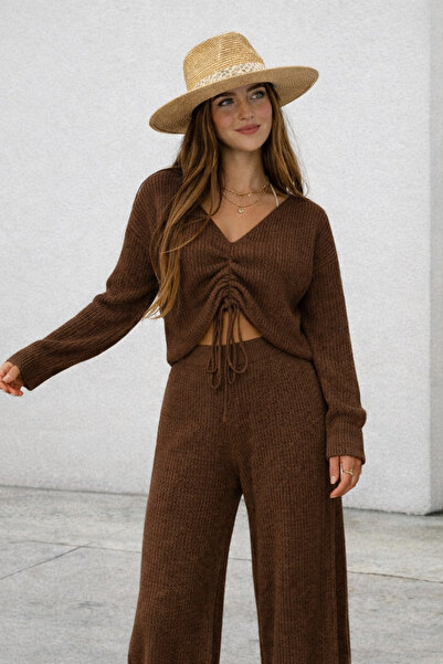 TOFAN TRİKO Gathered Wide-Leg Knitwear Set