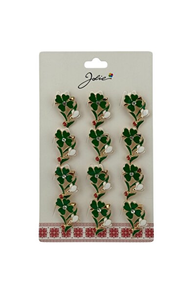JOLIE Set of 12 Spring Martisor Brooches Clover with Stone in the Center and ...