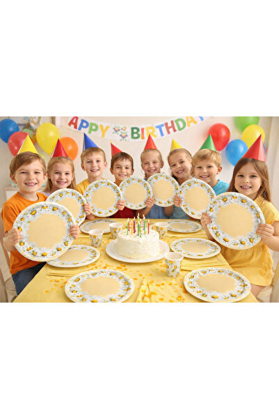 My Paper Craft Papatya Desenli Karton Tabak 8 Adet – Çiçek Temalı Parti & Doğ...