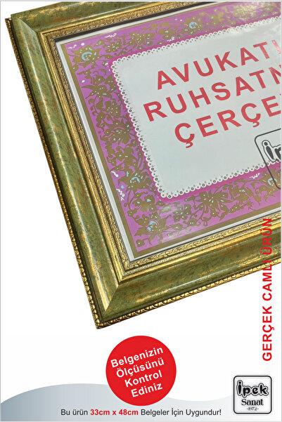 İpek Sanatsal Avukatlık Ruhsatname Çerçevesi Yeşil Antik - 33X48 Boyutunda - ...