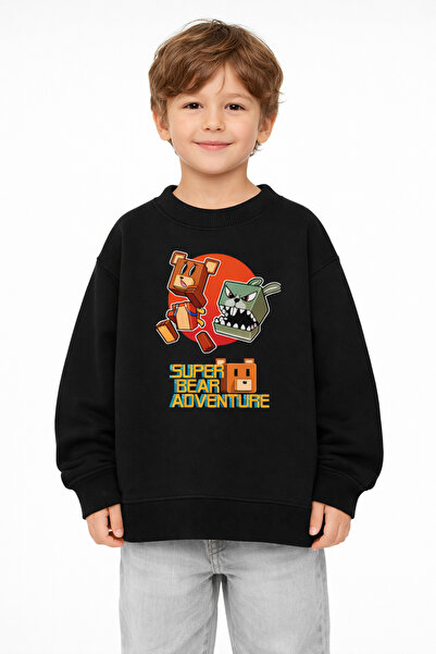 fasardi Super Bear Adventure Baskılı Oversize 3 İplik Şardonsuz Uzun Kollu Un...