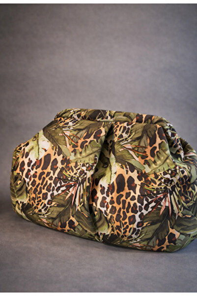 Sade Fashion Women's Tropical Leaf Patterned Leopard Textured Clutch Bag