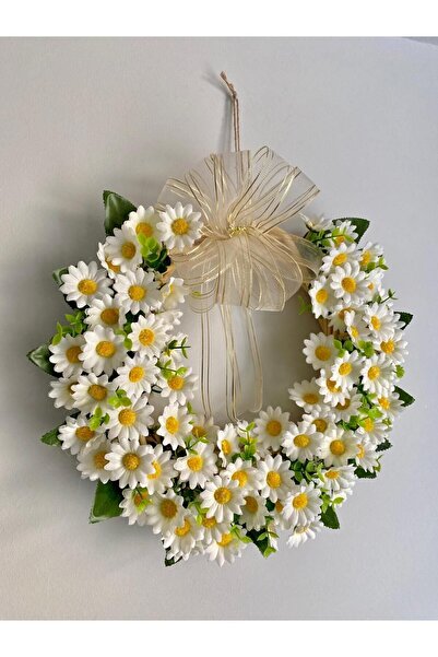 Genel Markalar Ahşap KAPI SÜSÜ EV DEKORU ÇELENK  PAPATYA Süs Beyaz 25 x 25 TR