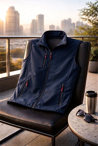 Vatan Tekstil High Collar Slim Fit 3-Pocket Softshell Men's Vest Water-Repell...