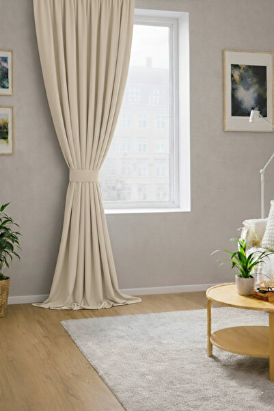 NS Ehli Tacir Țesătură catifelată bej Extrafor Gather New Season Cortina de f...