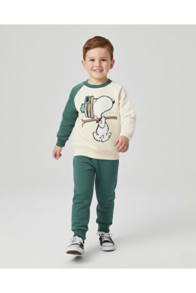 Ege Bebek Boy's Seasonal Snoopy Printed Double Suit 100% Cotton