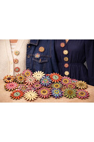 Beyna 2 Cm Placă Două Orificii Buton Floral Vopsit - Culori Mixte 10 Bucăți 1...