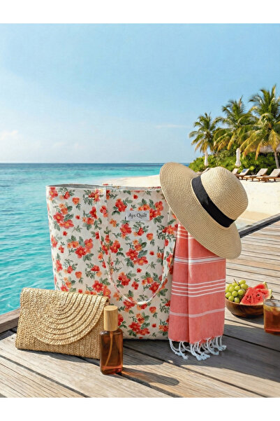 Ays Quilt حقيبة شاطئ بجيب منقوشة بالزهور