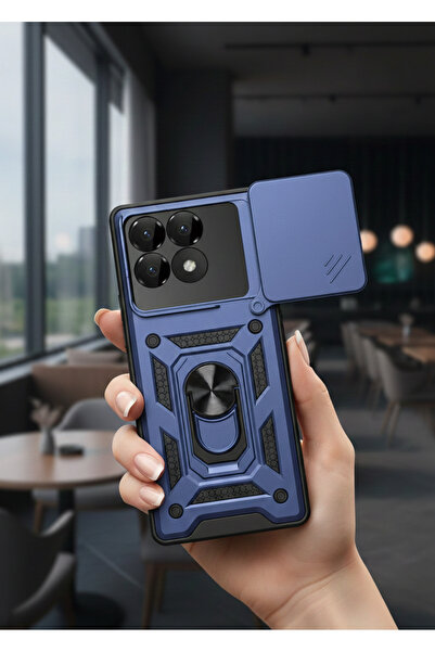 TechTrove Xiaomi Poco F6 Pro Kılıf Magnetik Standlı Sürgülü Kamera Korumalı T...