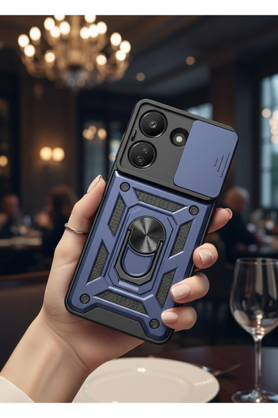 TechTrove Xiaomi Poco C65 Kılıf Magnetik Standlı Sürgülü Kamera Korumalı Tank...