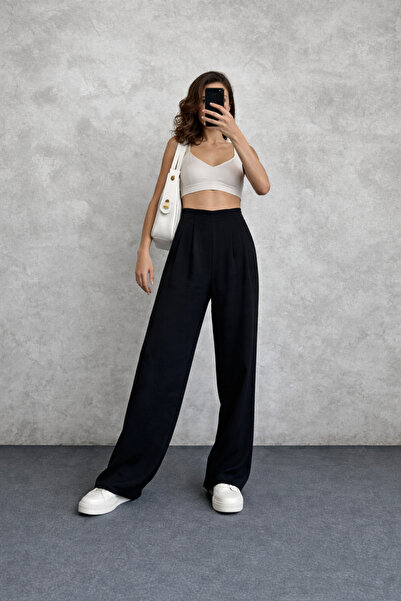 M&N Γυναικείο ελαστικό ύφασμα Φαρδύ φαρδύ παντελόνι με ψηλόμεσο παντελόνι pal...