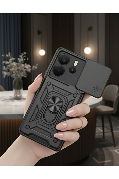 Hatreds Xiaomi Redmi Note 14 Kılıf Magnetik Standlı Sürgülü Kamera Korumalı T...