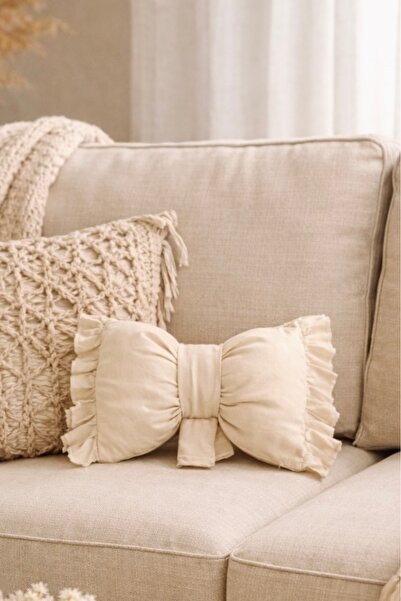 Cherry Bloom Cotton Pernă cu fundă cu volane 35 x 18