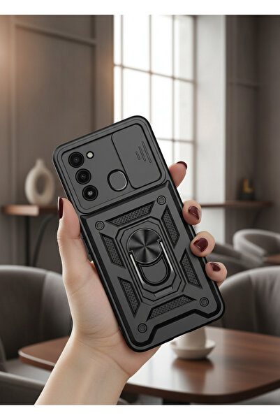 Hatreds Tecno Spark 8C Kılıf Magnetik Standlı Sürgülü Kamera Korumalı TPU Tan...