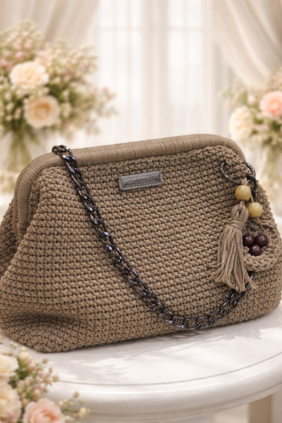 Handmade BereketHome Artisan Serisi: El Örgüsü Vizon Burslu Çanta - Antrasit ...