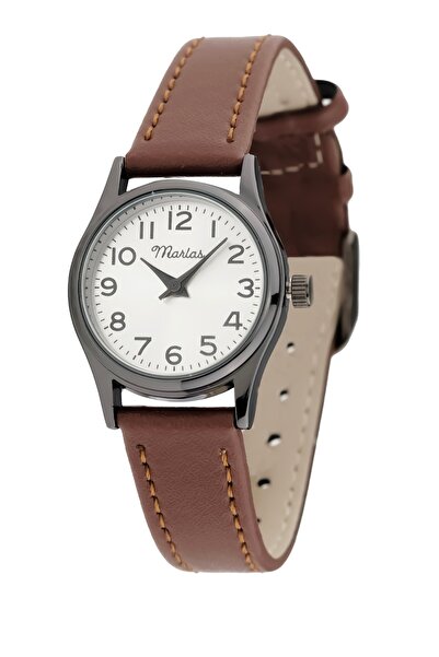 Marlas Dark Brown Strap, Black Case, Numbers, Vintage, Retro Women's Wristwatch
