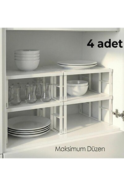 Tidy Home طقم 4 قطع رفوف تنظيم الخزانة المعدنية للأطباق والأكواب