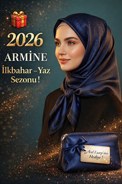 Armine %100 Sura Navy Blue Colored Pure Silk Scarf 90X90 New Season 2026 Spri...