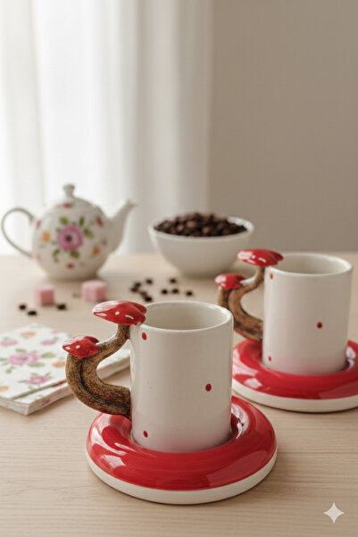 seda seramik طقم فناجين قهوة سيراميك مكون من 4 قطع لشخصين بتصميم ديلّا على شك...