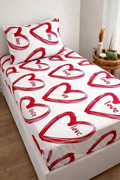 Arma Concept Single Heart Pattern Ranforce Fabric Fitted Elastic Sheet & 1 Pi...