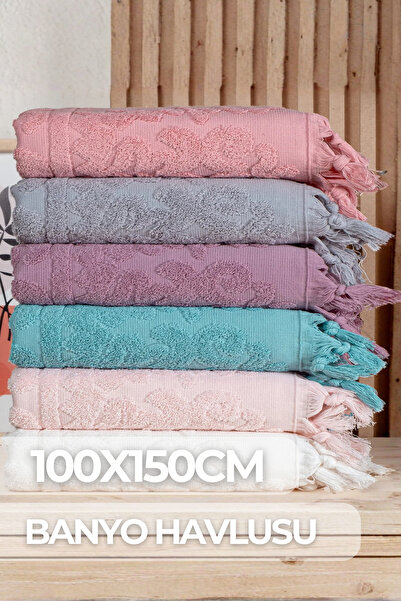 6-Piece Fringed Bath Towel Set 100x150cm