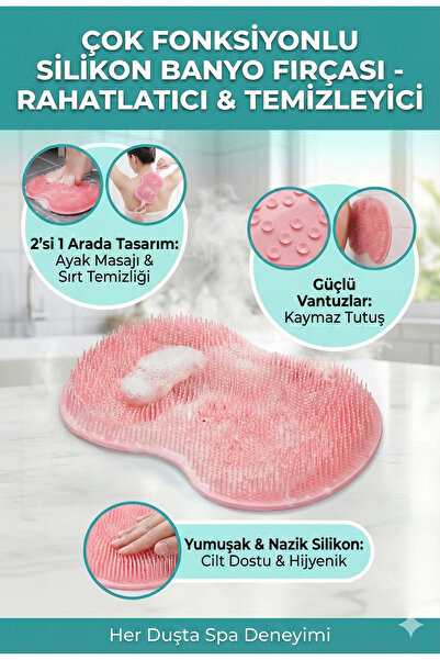 LOVYCO Vantuzlu Silikon Banyo Fırçası Ayak Masaj Pedi Sırt Kesesi Vücut Yıkam...