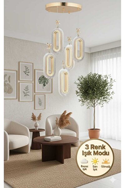 Marsel Lighting SERRA Model 5'li Gold 3 Renk Modu Ledli Modern Salon Mutfak O...