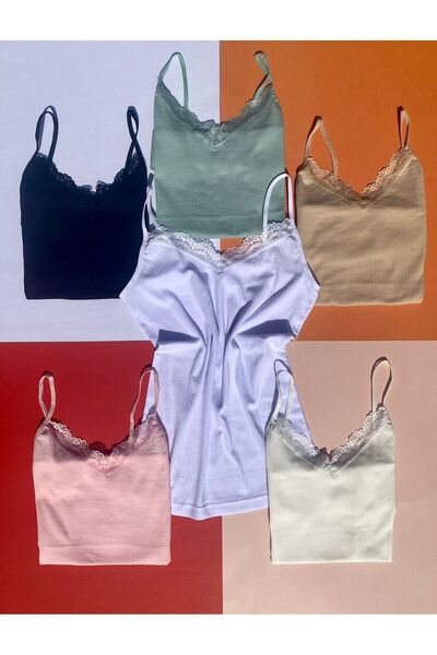 VicTroy Camisole 6-Piece Oval Collar Rope Strap Lace Tank Top-T-shirt