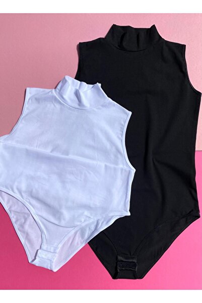 VicTroy Black and White 2 Pieces Lycra Turtleneck Tank Top Athlete